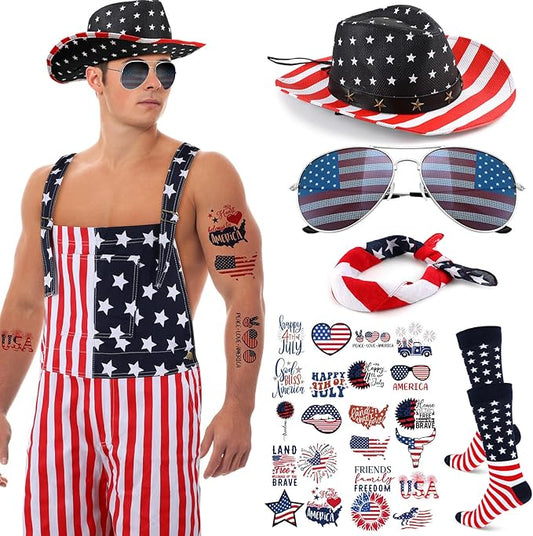 15 Pcs American Flag Overalls for Men Women 250 Anniversary