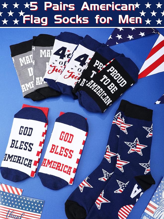 Halfchet 5-pack American flag patriotic stars and stripes crew socks USA 4th of July veteran gift