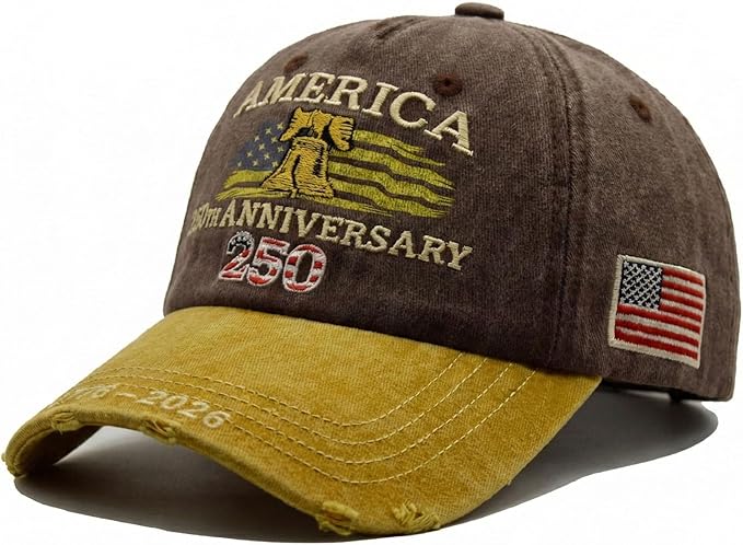 USA 250th Anniversary Hat | Adjustable Patriotic Baseball Cap | Tribute Retro Washed Print