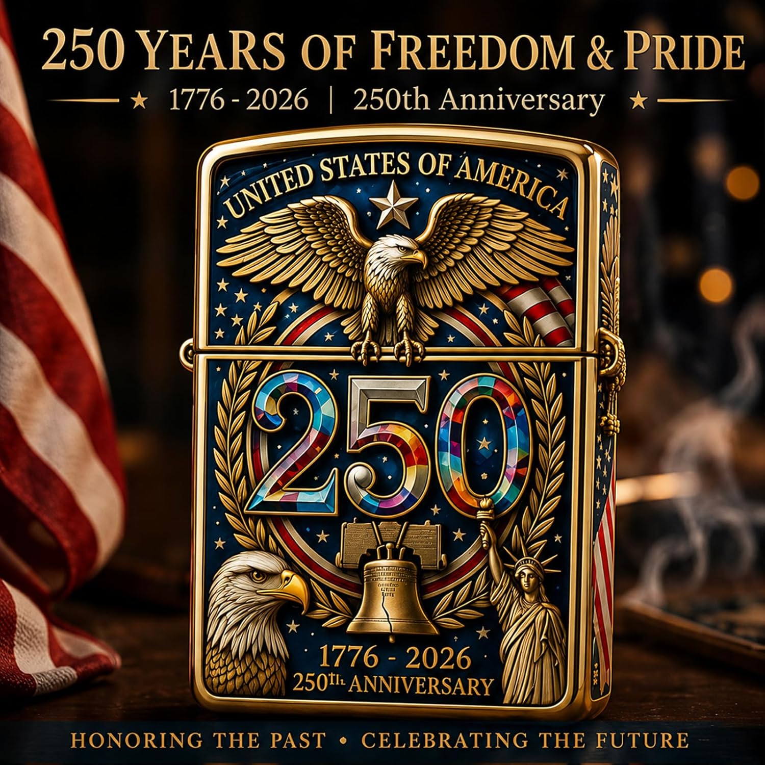 USA 250th Anniversary double sided printed metal patriotic pocket lighter gift for men