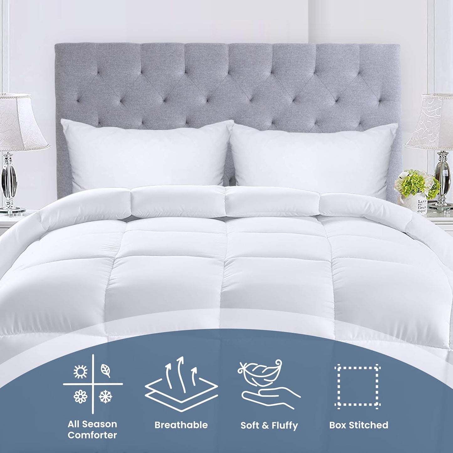 Utopia Bedding Comforters Queen Size, All Season Duvet Insert, Down Alternative Box Stitched Bed Comforter with Corner Tabs, Machine Washable (White, Pack of 4)