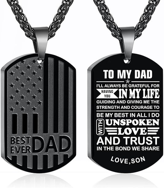 Best Dad Son Brother Grandson Grandpa Boyfriend Husband Ever Necklace | Stainless Steel Flag Dog Tags Pendant | Birthday & Christmas Gift Jewelry for Men & Boys