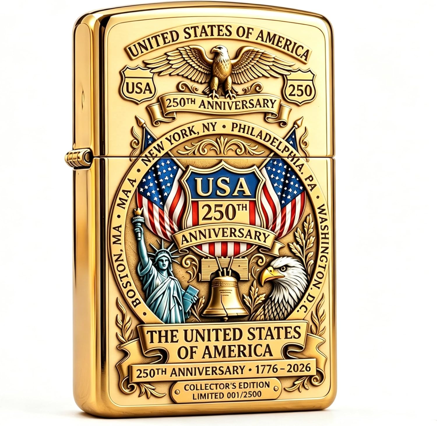 USA 250th Anniversary double sided printed metal patriotic pocket lighter gift for men