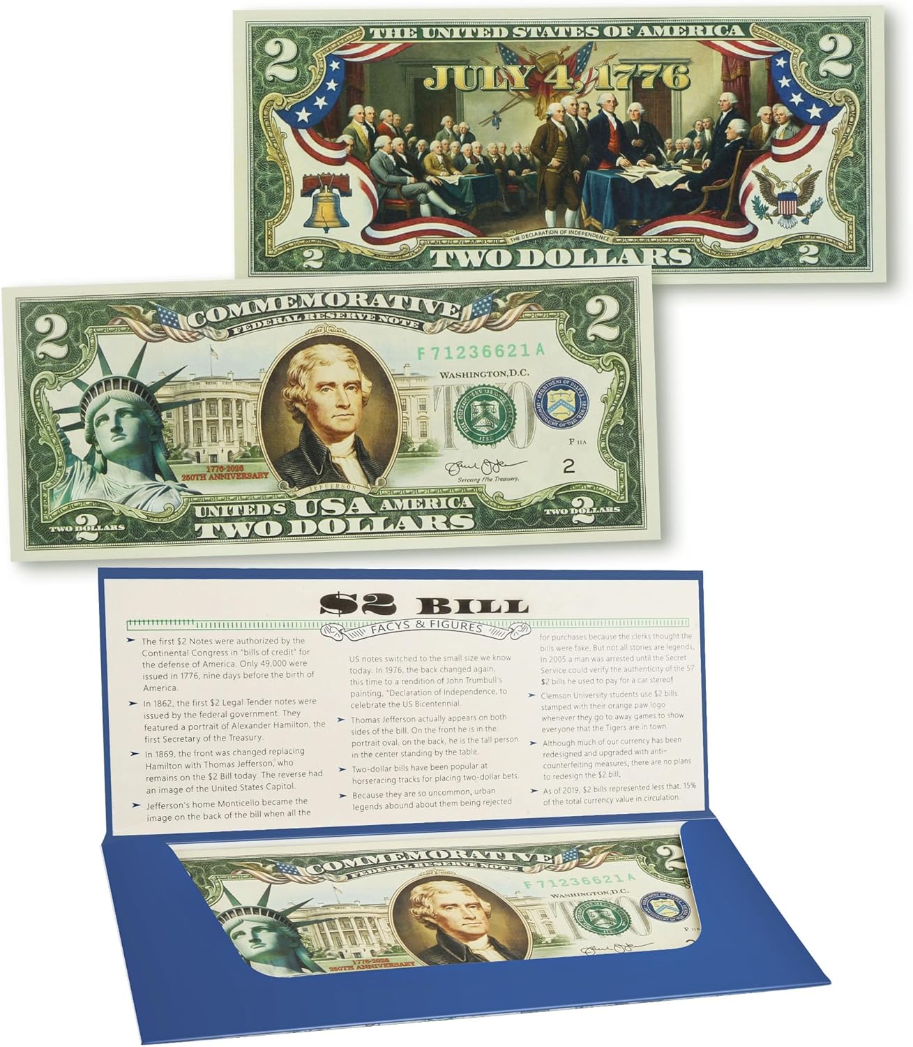 250th Anniversary uncirculated $2 bill collectible 1776-2026 semiquincentennial keepsake