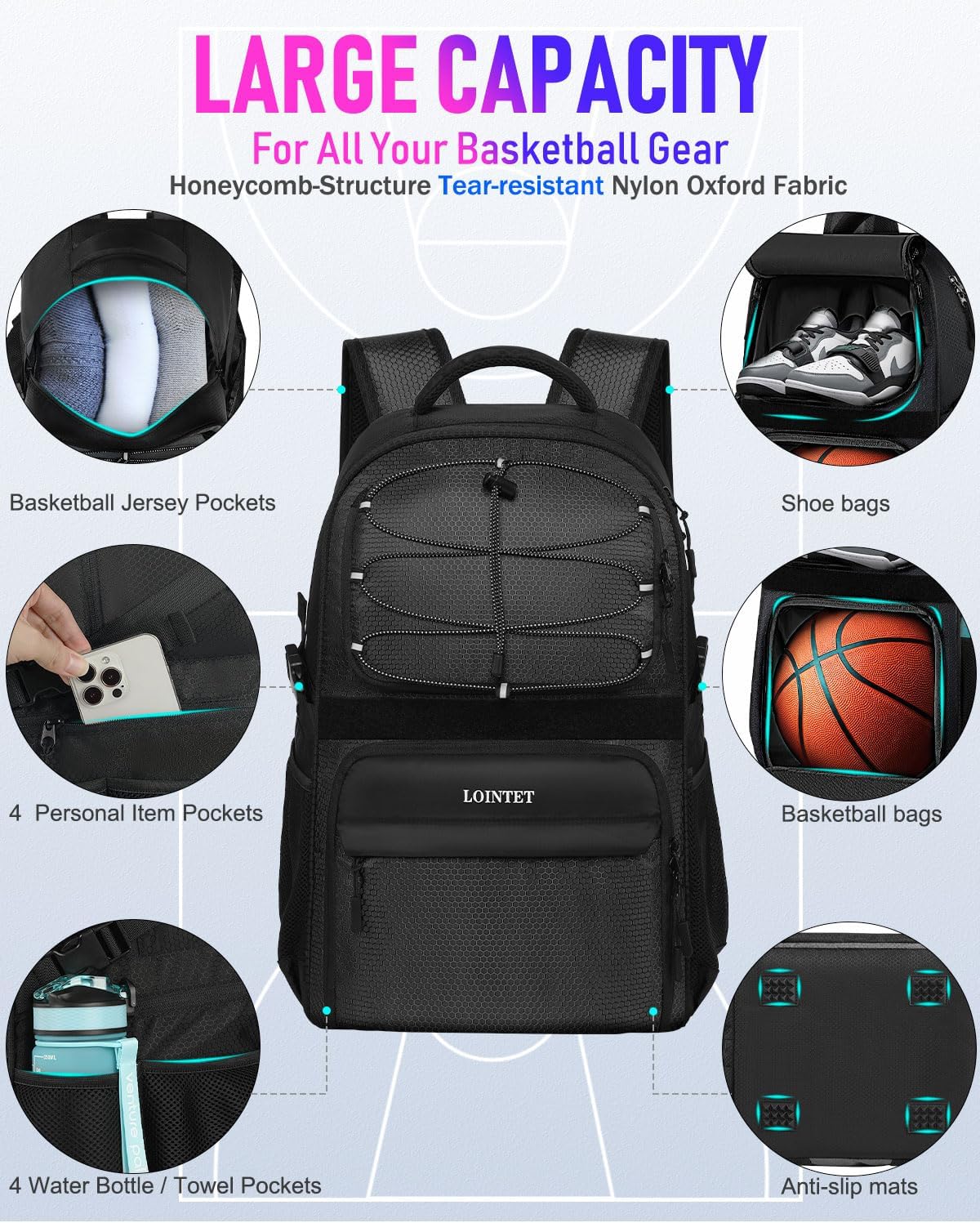 Basketball Bag Backpack with Ball Holder Shoes Compartment