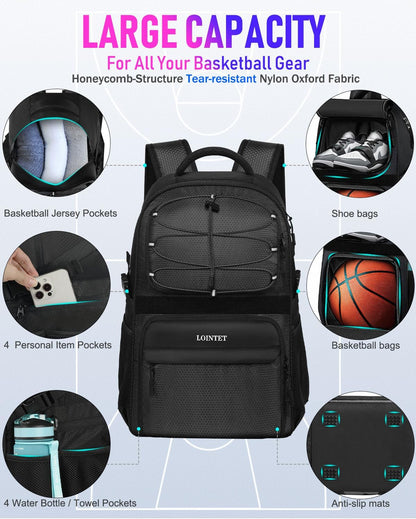 Basketball Bag Backpack with Ball Holder Shoes Compartment