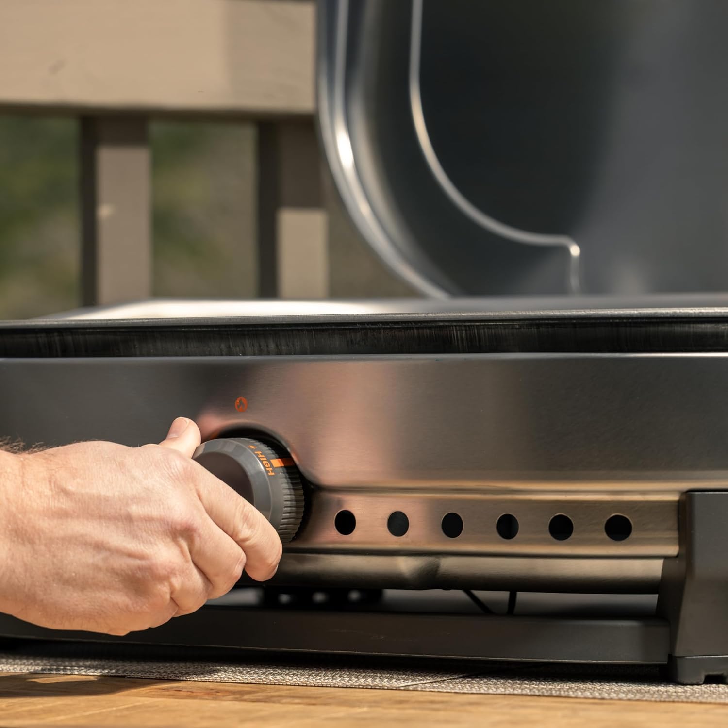 Solo Stove Steelfire 22 inch stainless steel propane griddle portable flat top outdoor grill on table