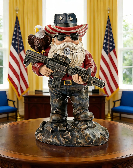  Patriotic military fighting gnome figurine displayed as veteran gift and desk decor for men on a home office shelf