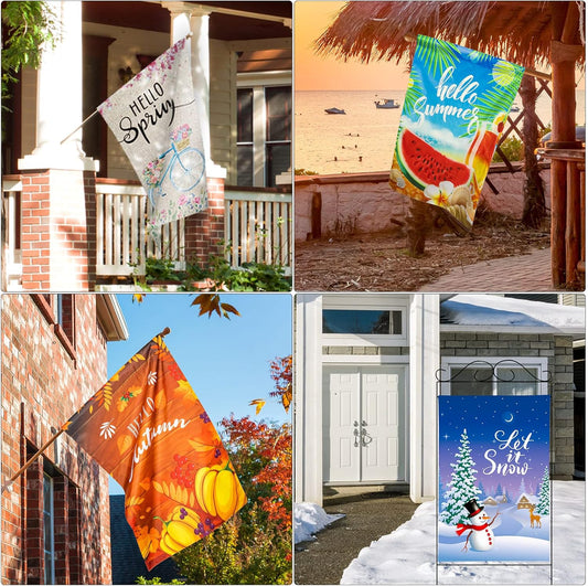 12 pack of large 28x40 inch double sided patriotic yard flags displayed on a lawn for 4th of July and Independence Day outdoor decoration