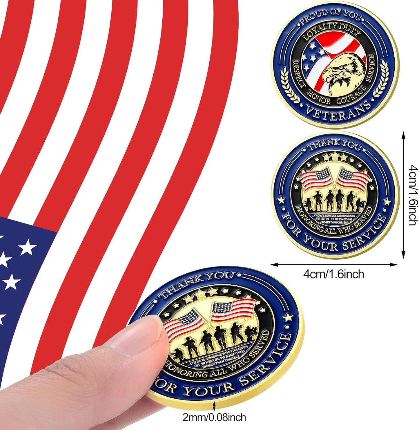 Landical 40-Piece Military Challenge Coins Collection Set — 250th Anniversary Veteran Appreciation Gift for Men & Women