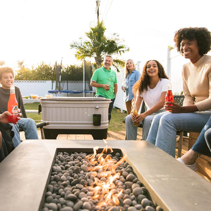 Igloo Party Bar 125 quart rolling hard cooler in gray with removable beverage tub lid, wheeled base, and stainless steel bottle opener for outdoor entertaining
