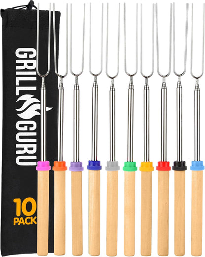 Grill Guru 32 inch marshmallow roasting sticks and hot dog forks 10 pack for fire pit campfire and bonfire outdoor cooking