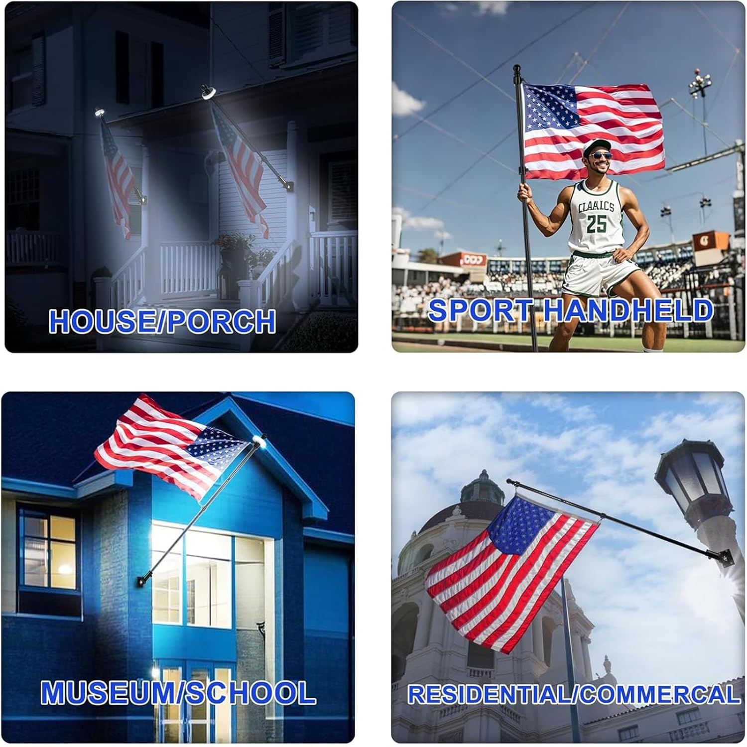 250th Anniversary USA commemorative two-sided 3x5 ft patriotic house flag displayed outdoors