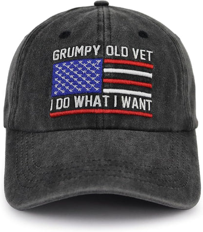 Grumpy Old Vet embroidered American flag adjustable baseball cap funny veteran gift hat