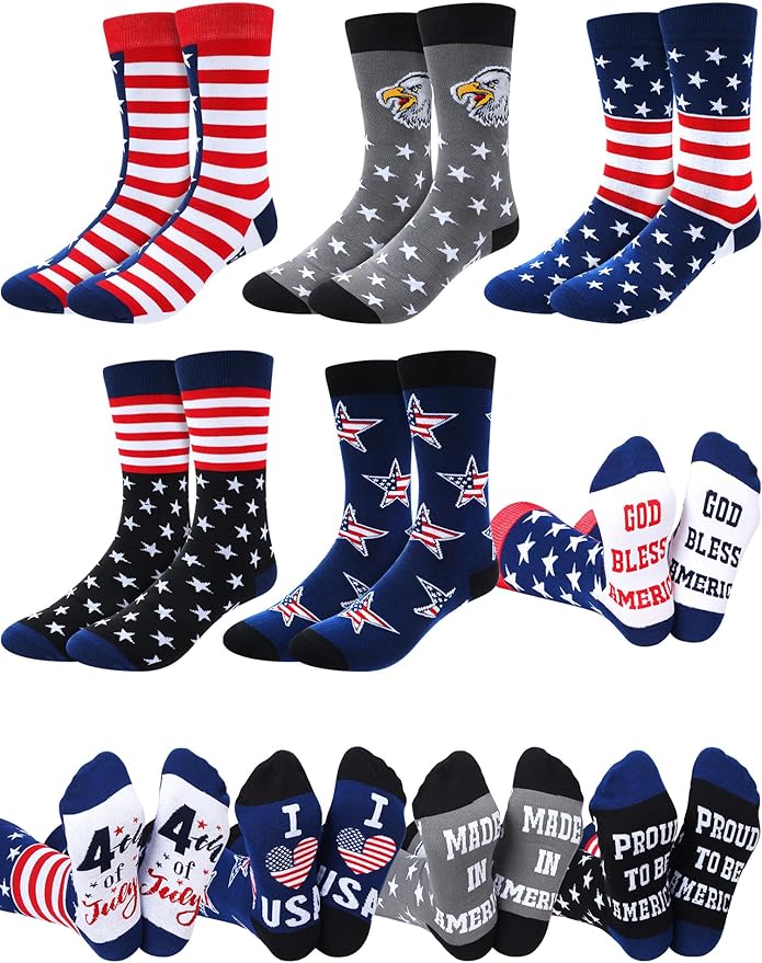 Halfchet 5-pack American flag patriotic stars and stripes crew socks USA 4th of July veteran gift