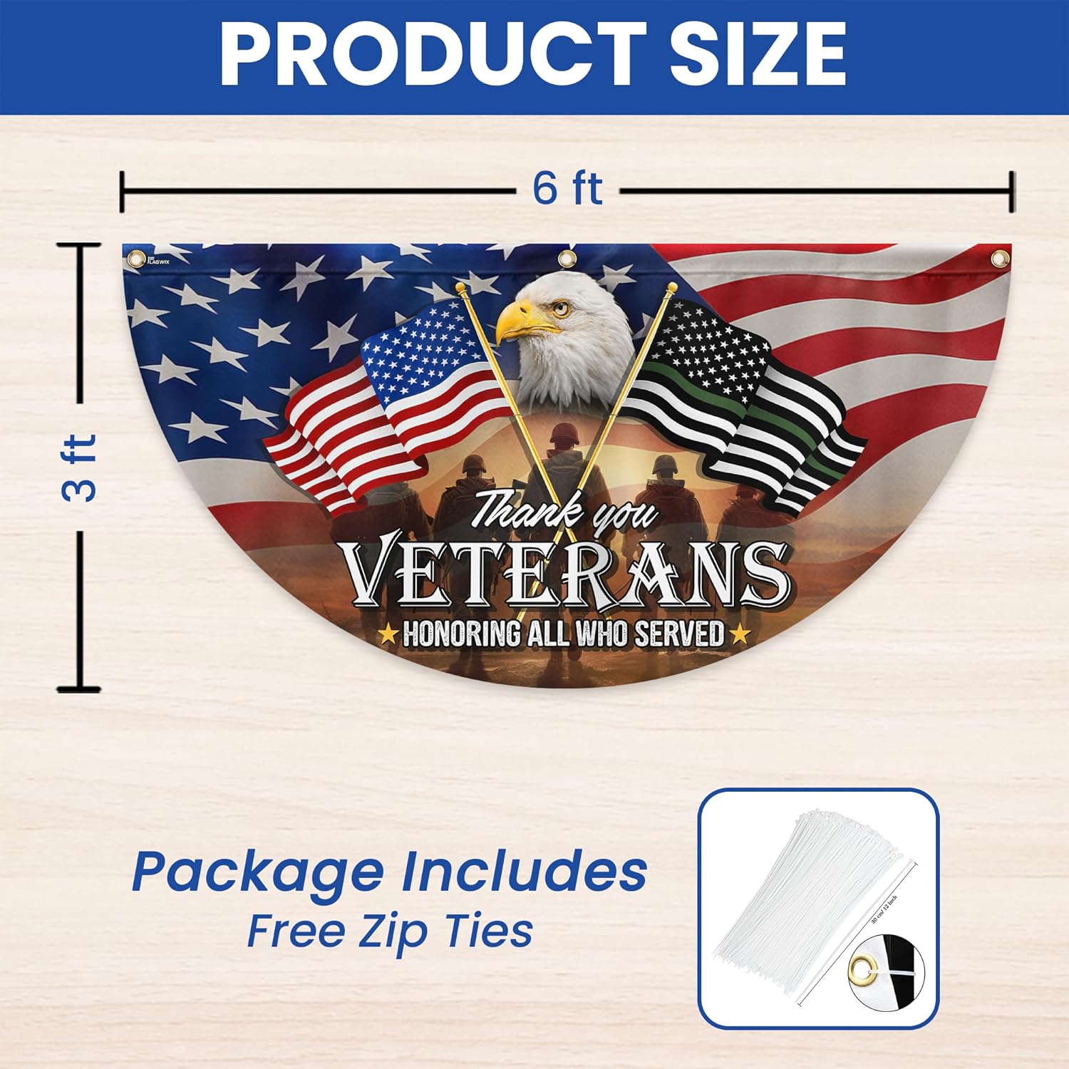 Outdoor American Army veteran non-pleated fan flag bunting 3x6 ft patriotic decorative flag for home garden 4th of July and Memorial Day decor