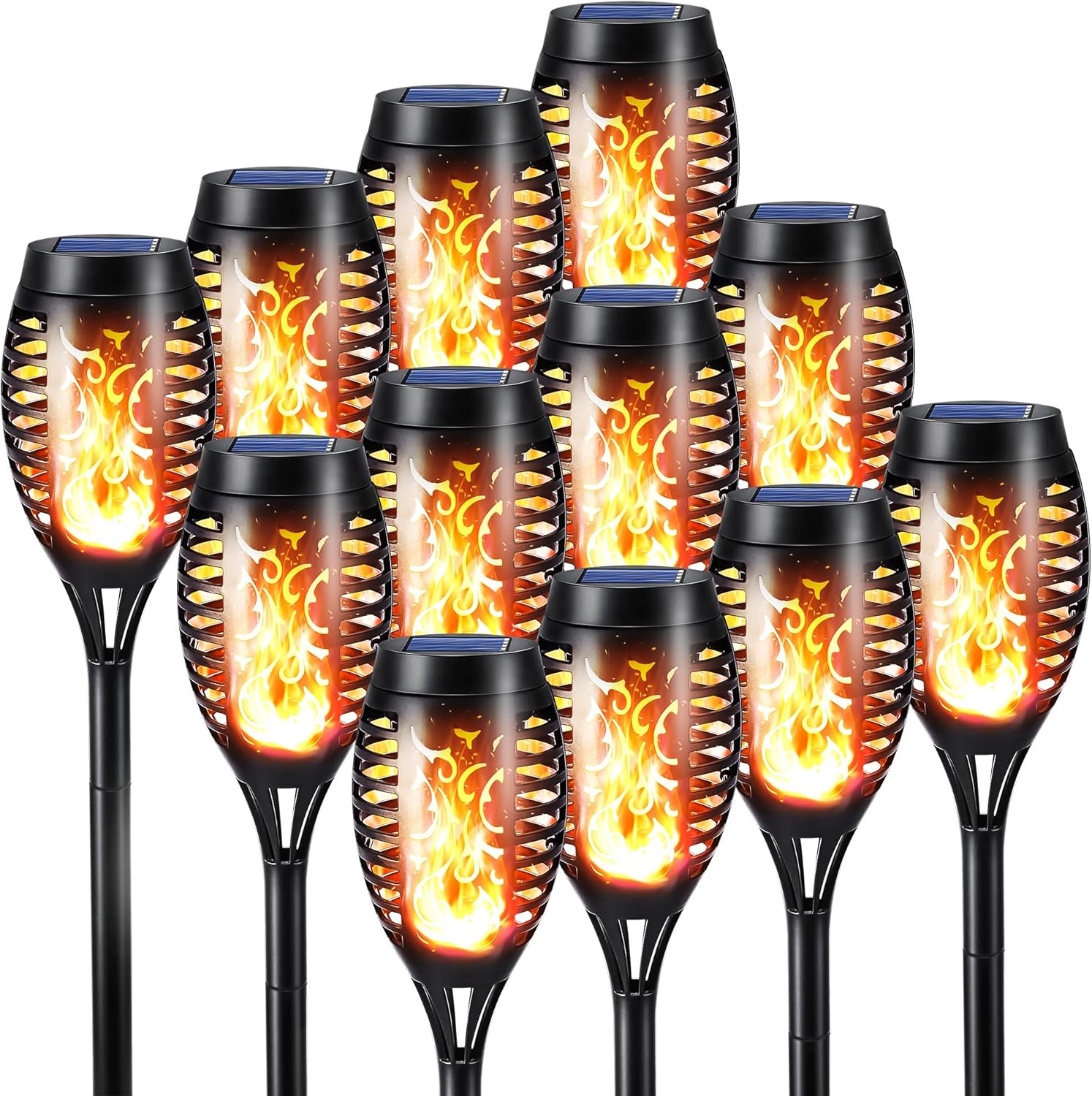 Toodour solar torch flame lights 12 pack flickering flame waterproof outdoor garden lawn patio landscape decoration lighting