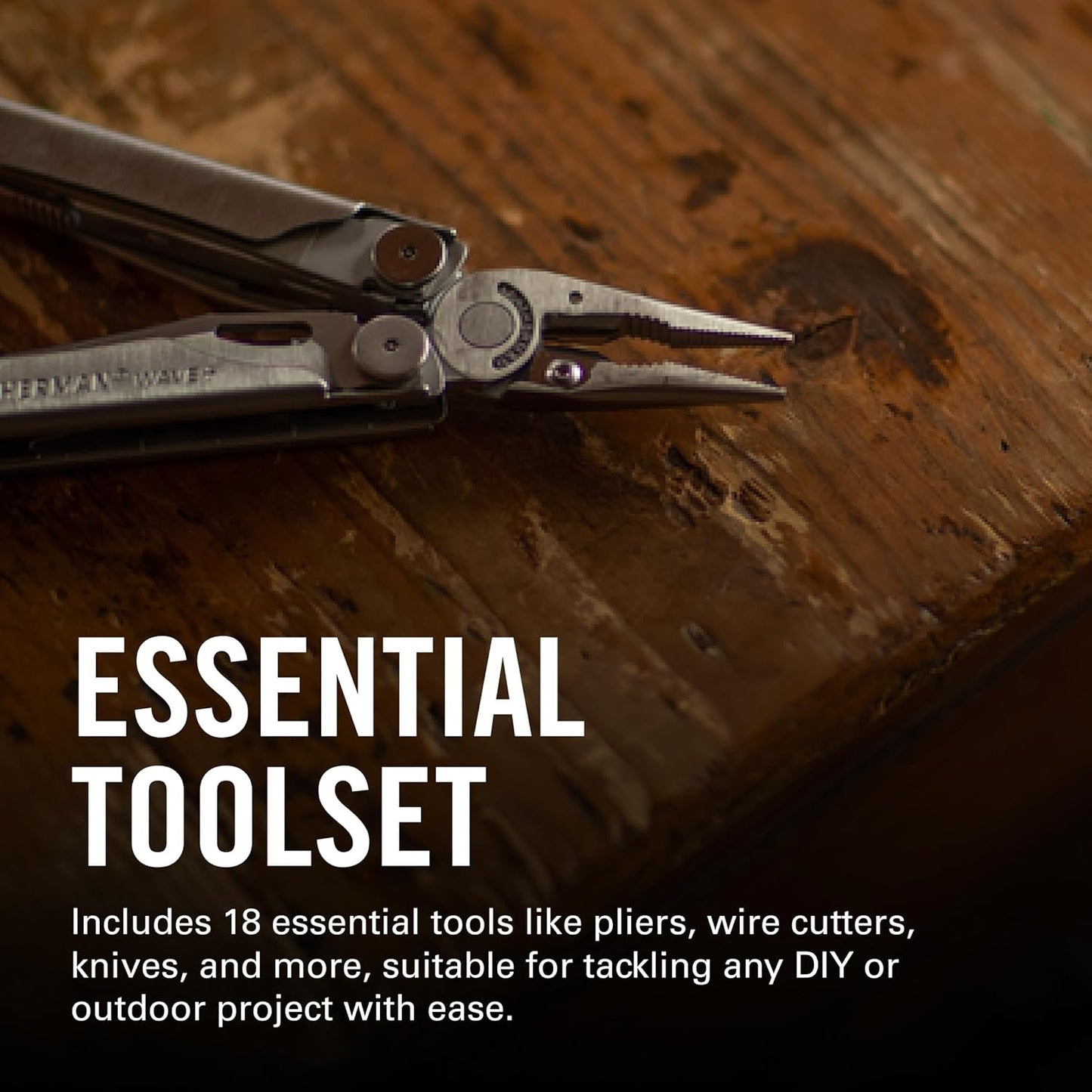 Leatherman Wave Plus 18-in-1 stainless steel multi-tool in black, compact everyday carry tool for veterans, first responders, and outdoor enthusiasts.

