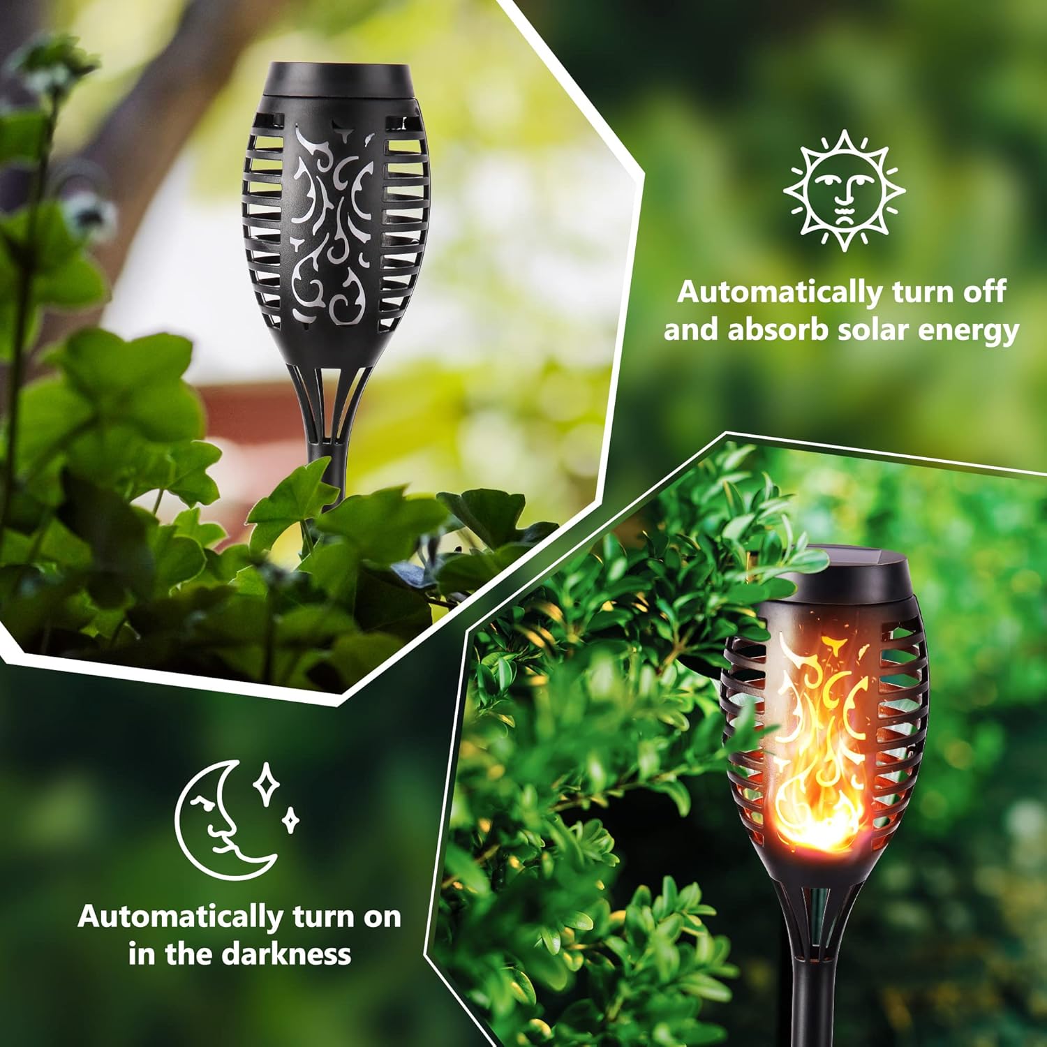 Toodour solar torch flame lights 12 pack flickering flame waterproof outdoor garden lawn patio landscape decoration lighting