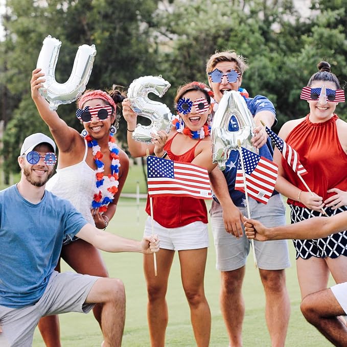 16 Pack American Flag Glasses for 4th of July Party — Patriotic Photo Booth Props & Novelty Glasses