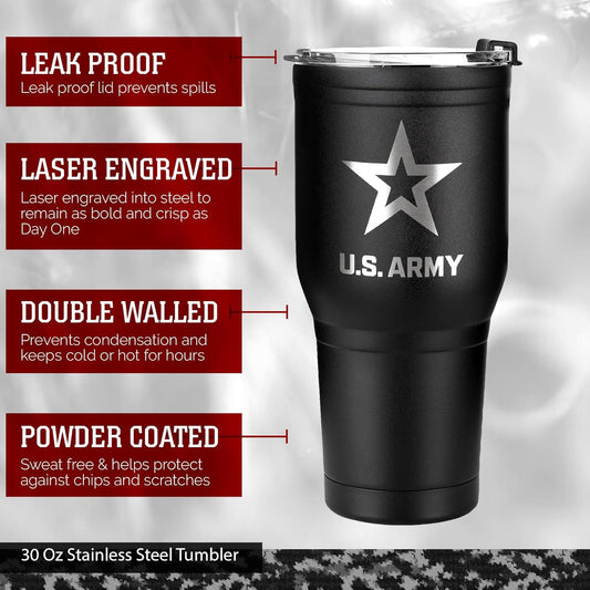 30oz US Army black double wall vacuum insulated stainless steel travel mug patriotic soldier deployment gift for veterans