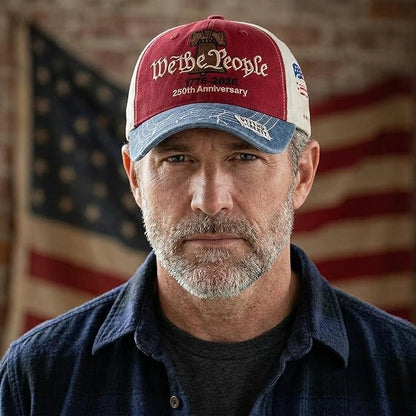 USA 250th Anniversary Hat | Adjustable Patriotic Baseball Cap | Tribute Retro Washed Print