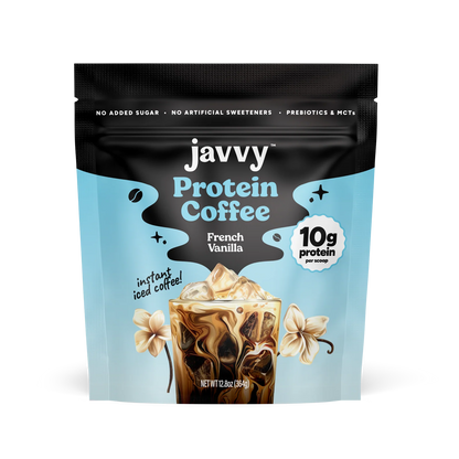 Javvy French Vanilla flavored protein coffee with premium whey protein