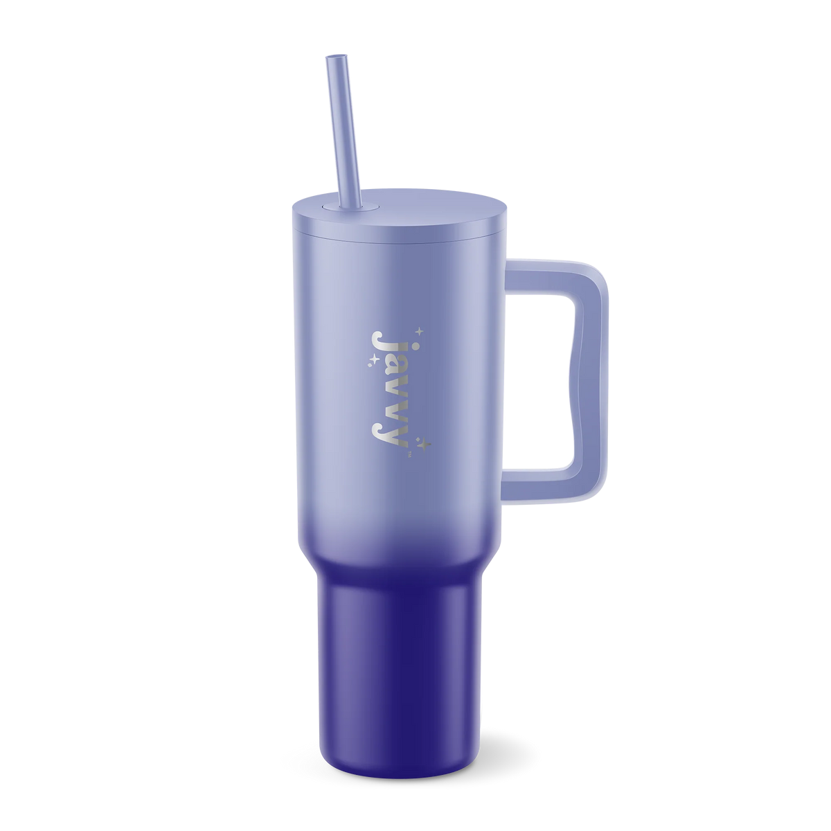 “Limited Edition Javvy Stainless Steel Tumbler 40oz with handle and splash-proof lid.”