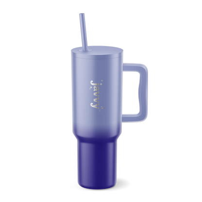 “Limited Edition Javvy Stainless Steel Tumbler 40oz with handle and splash-proof lid.”