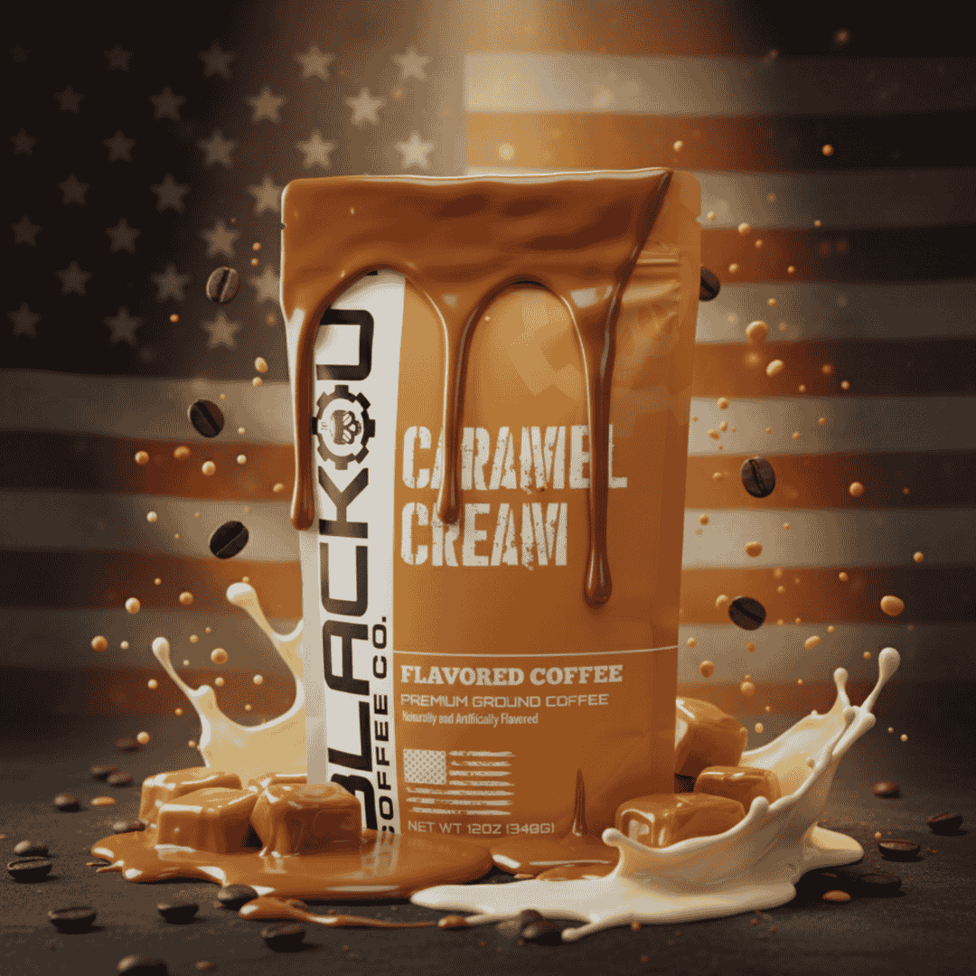 Caramel Cream flavored coffee bag with caramel, brown sugar, and vanilla cream notes