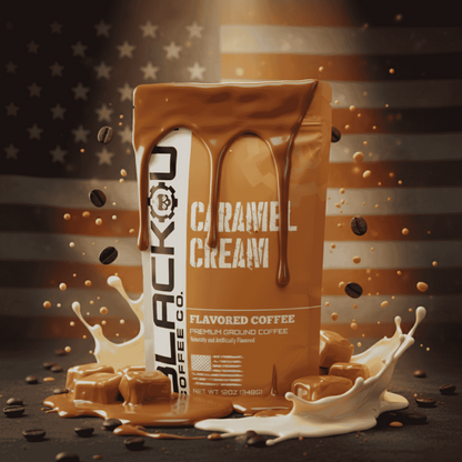 Caramel Cream flavored coffee bag with caramel, brown sugar, and vanilla cream notes