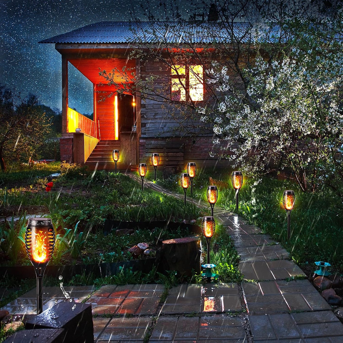 Toodour solar torch flame lights 12 pack flickering flame waterproof outdoor garden lawn patio landscape decoration lighting