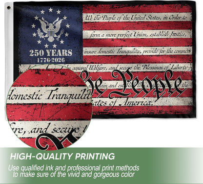 250th Anniversary USA commemorative two-sided 3x5 ft patriotic house flag displayed outdoors