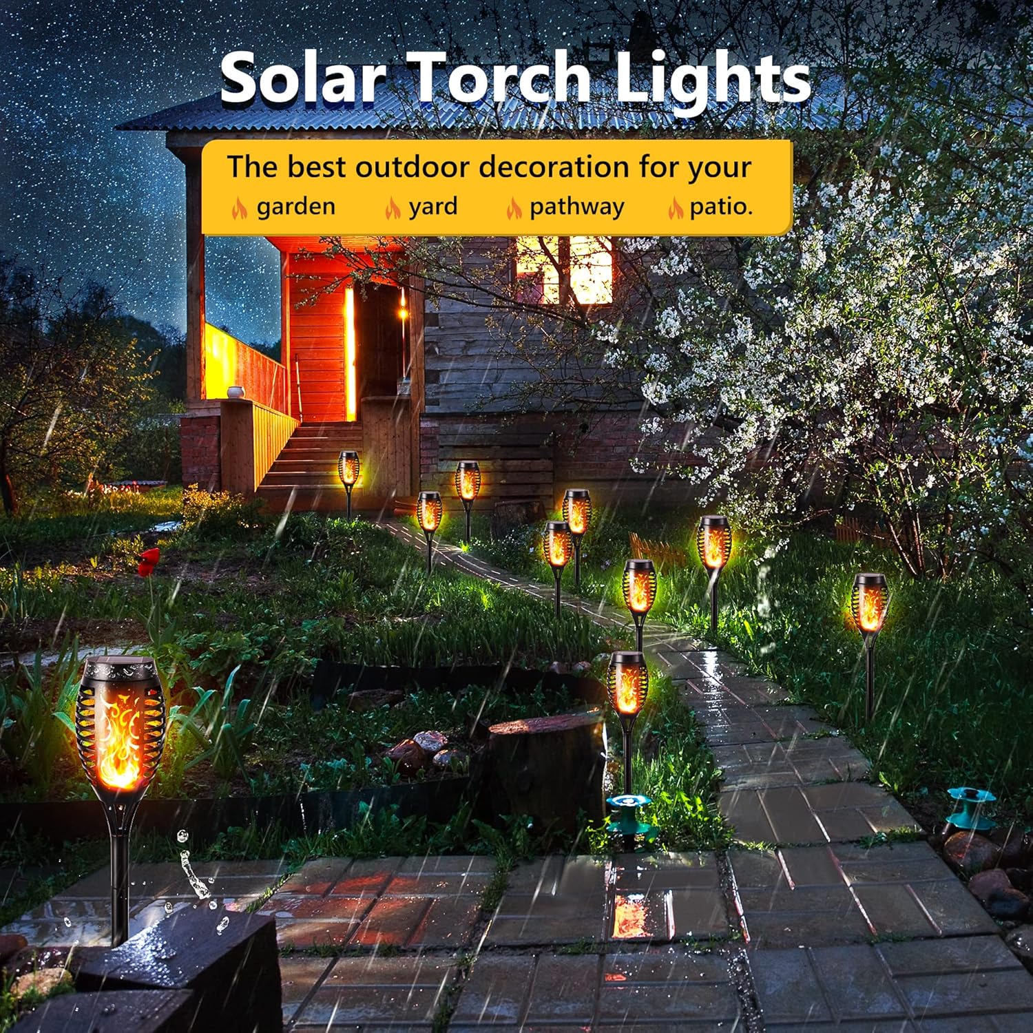 Toodour solar torch flame lights 12 pack flickering flame waterproof outdoor garden lawn patio landscape decoration lighting