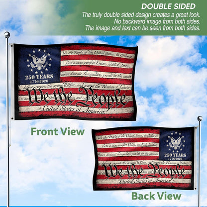 250th Anniversary USA commemorative two-sided 3x5 ft patriotic house flag displayed outdoors