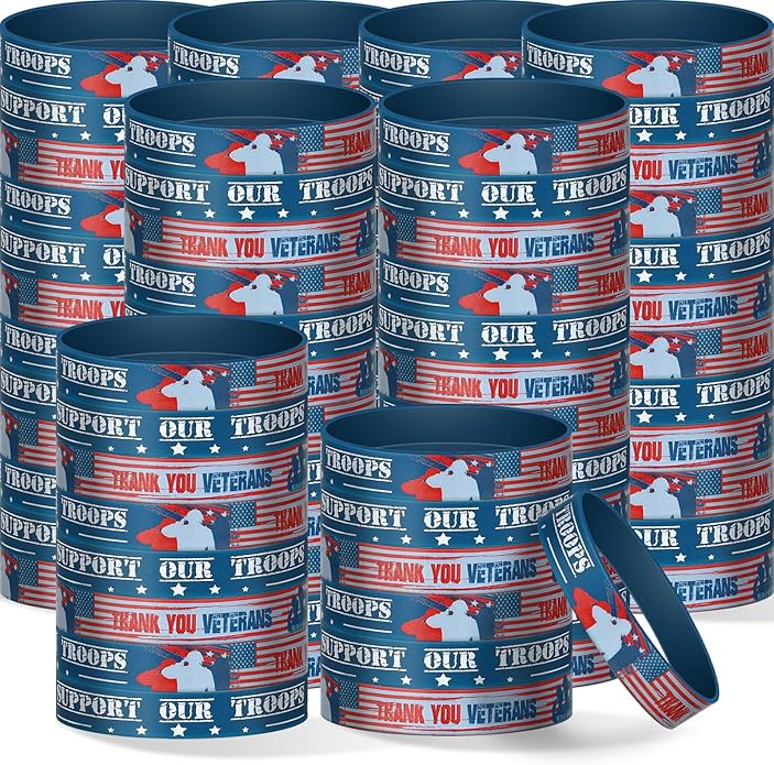 200 piece veterans silicone wristbands with 250th Anniversary American flag design bulk military bracelets for men women memorial day and patriotic party favors