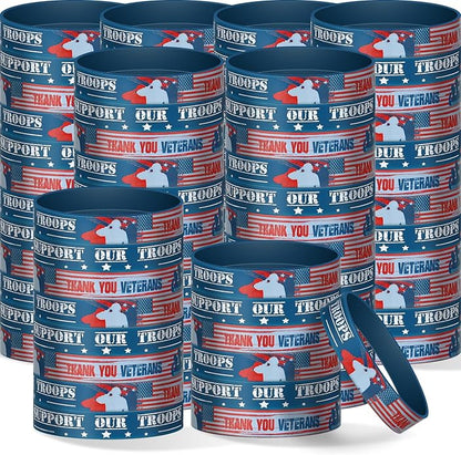 200 piece veterans silicone wristbands with 250th Anniversary American flag design bulk military bracelets for men women memorial day and patriotic party favors