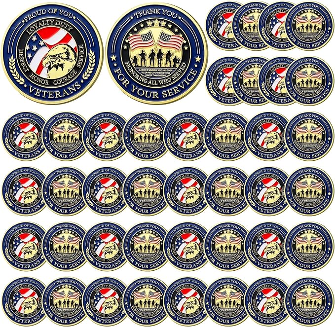 Landical 40-piece military challenge coin collection set displayed on dark background