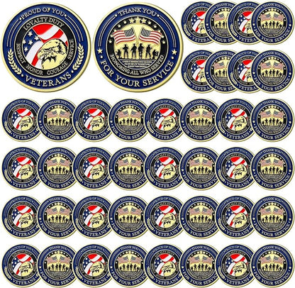 Landical 40-piece military challenge coin collection set displayed on dark background