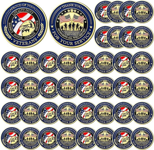 Landical 40-piece military challenge coin collection set displayed on dark background