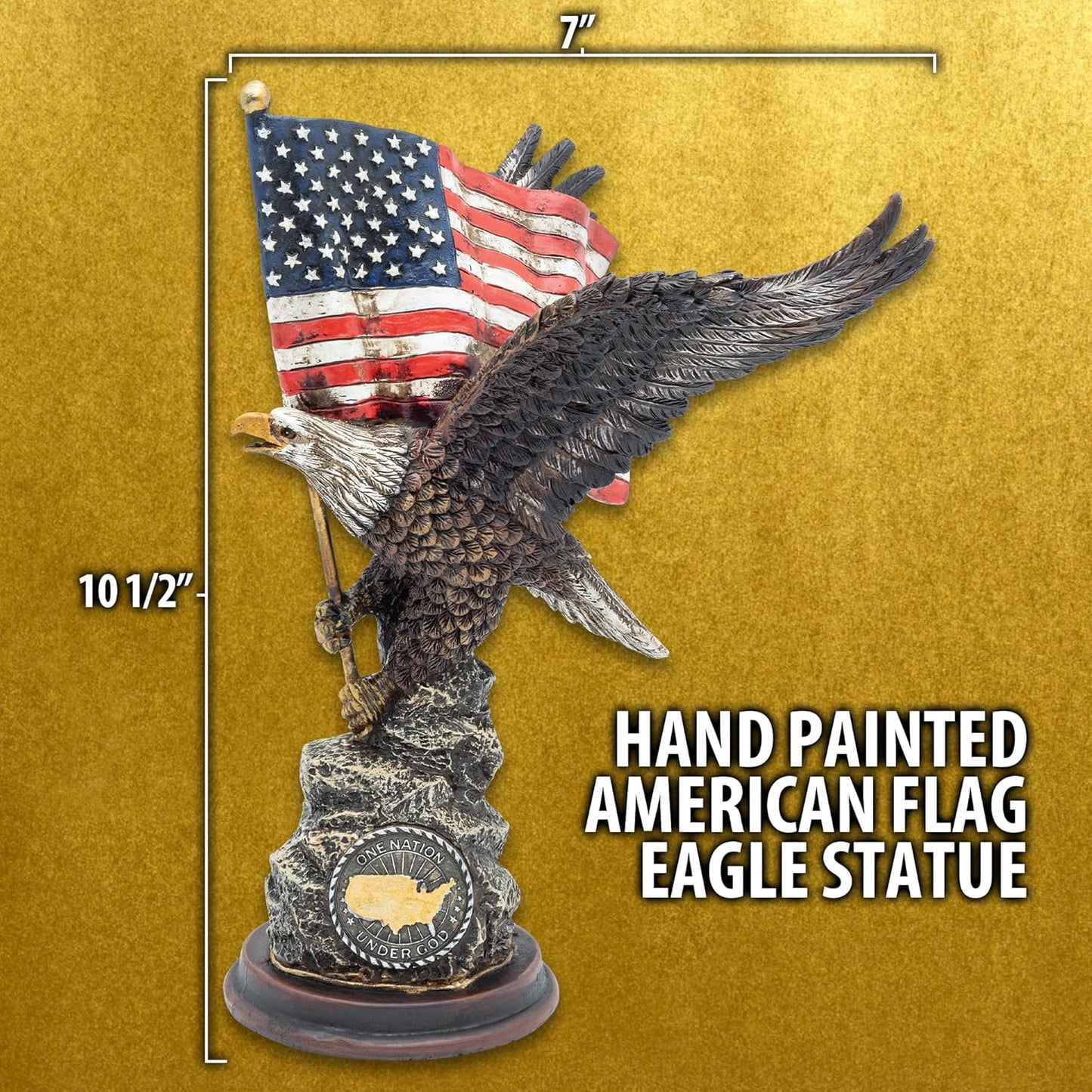American Flag Eagle Statue | Hand Painted Sculpted Polyresin | Rustic Patriotic Home Decor | 10.5" x 7" x 6.25"