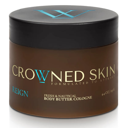 Crowned Skin King, Reign and Monarch Body Butter Cologne Set — 3-piece luxury men's grooming fragrance bundle with shea butter, jojoba and coconut oil, available at VeteransValueHub.