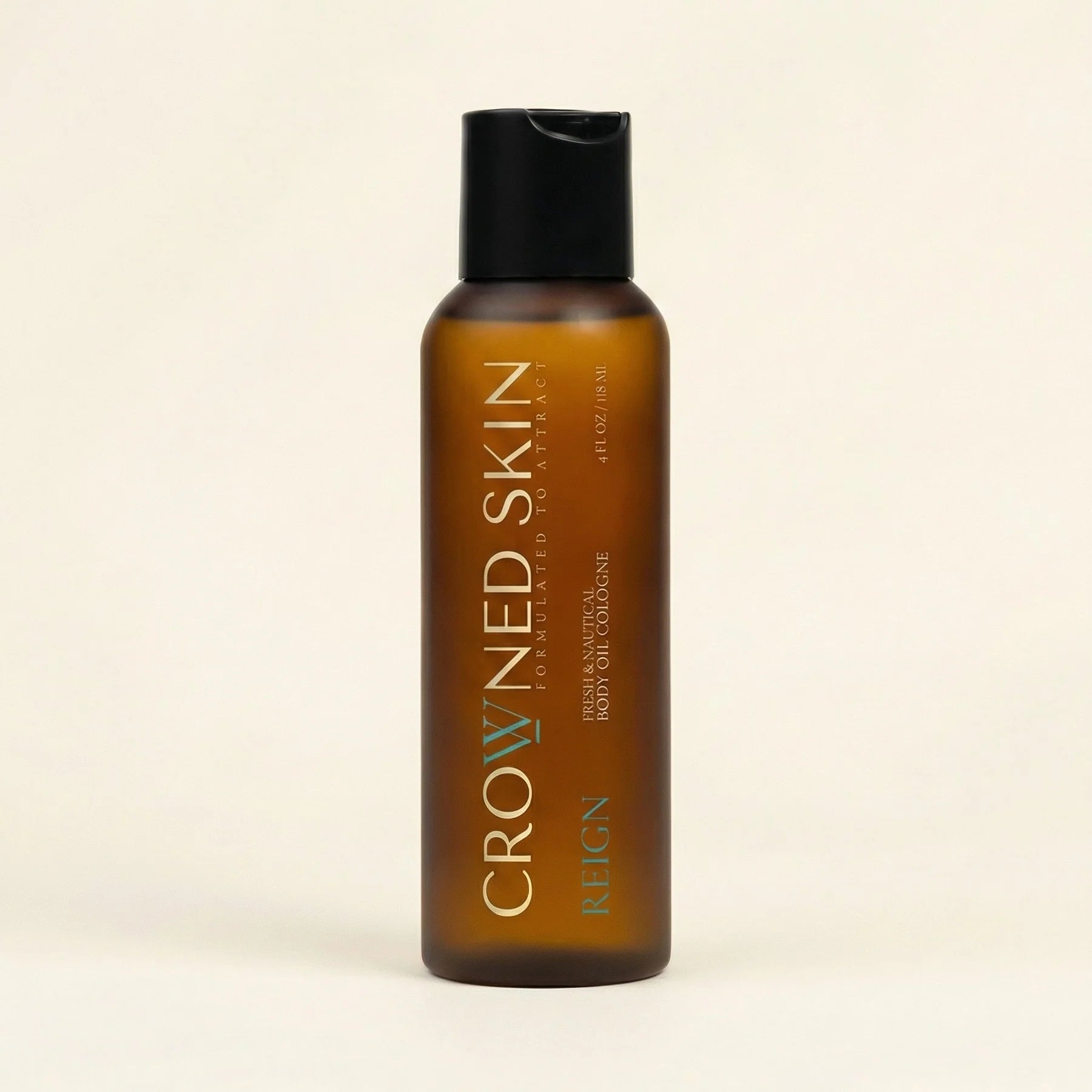 Reign Body Oil Cologne by Crowned Skin — fresh nautical lightweight body oil fragrance for men, fast-absorbing with sunflower, coconut, and jojoba oil, available at VeteransValueHub.