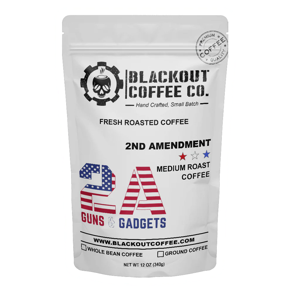 Blackout Coffee 2A Medium Roast 12 oz bag of smooth full-bodied American small-batch roasted coffee supporting 2nd Amendment rights