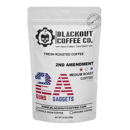 Blackout Coffee 2A Medium Roast 12 oz bag of smooth full-bodied American small-batch roasted coffee supporting 2nd Amendment rights