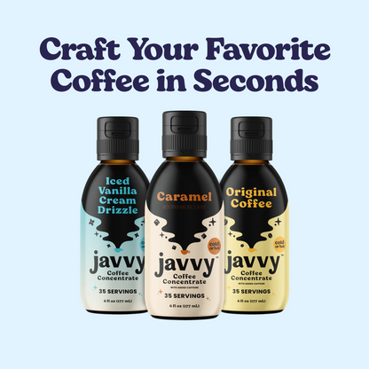 Javvy Coffee Concentrate bottle in Caramel flavor — craft any style coffee in seconds, available in 18 flavors