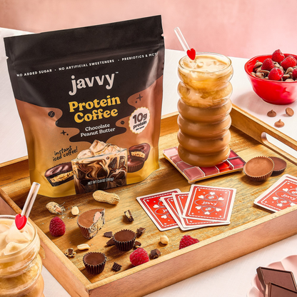 Javvy Chocolate Peanut Butter flavored protein coffee with premium whey protein