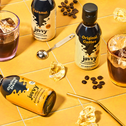 Javvy Coffee Concentrate bottle in Caramel flavor — craft any style coffee in seconds, available in 18 flavors