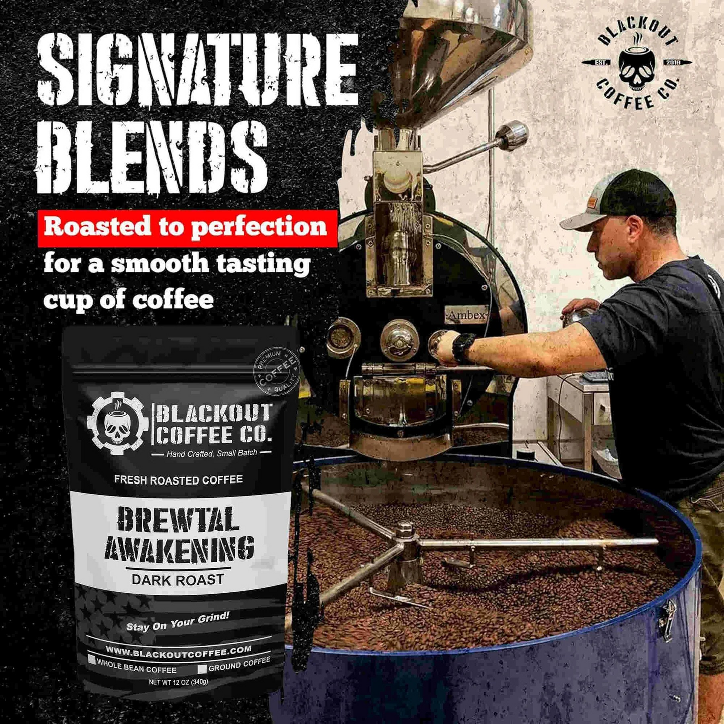Blackout Coffee Brewtal Awakening Dark Roast 12oz bag — America's strongest fresh roasted coffee, bold, highly caffeinated, 100% natural, roasted in the USA