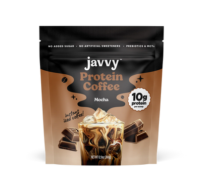 Javvy Mocha chocolate flavored protein coffee with premium whey protein